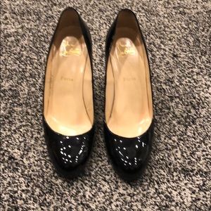 Christian Louboutin black patent wedge size 9